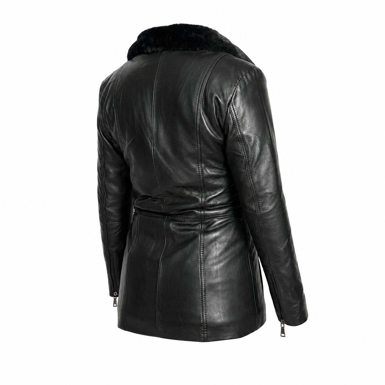 Chamarra en piel genuina de ovino para dama con pelo textil.
