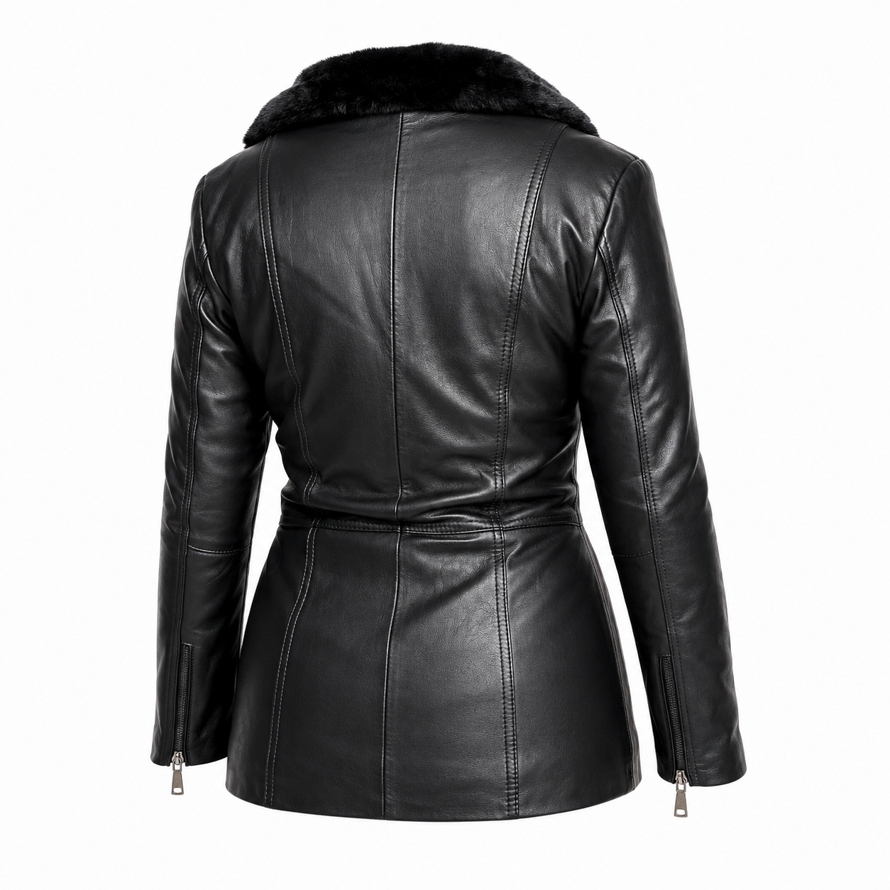 Chamarra en piel genuina de ovino para dama con pelo textil.