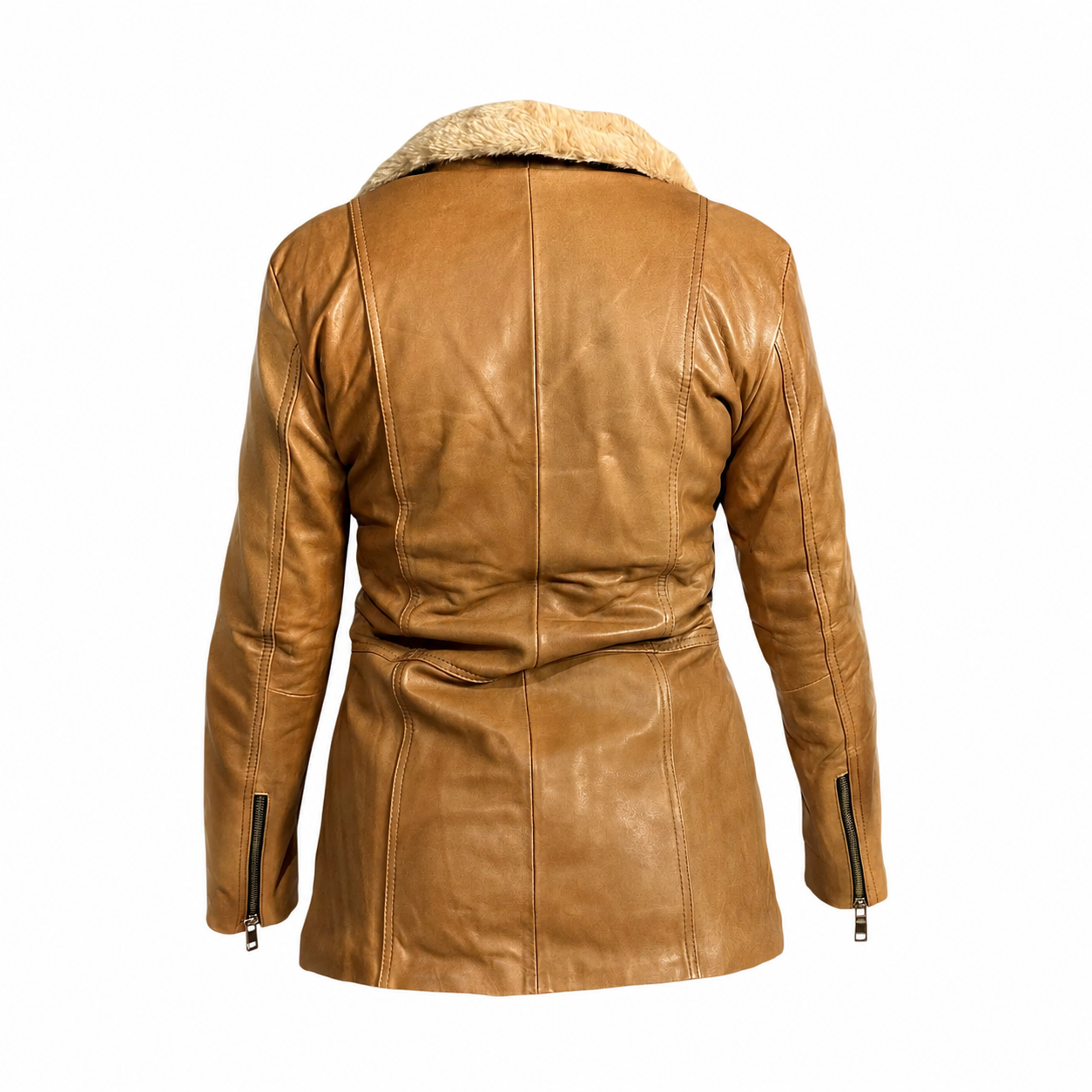Chamarra en piel genuina de ovino para dama con pelo textil.