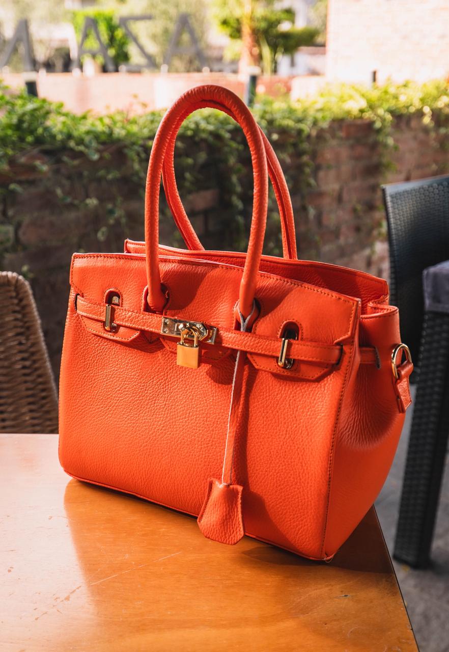 Bolso De Piel Modelo Victoria Naranja