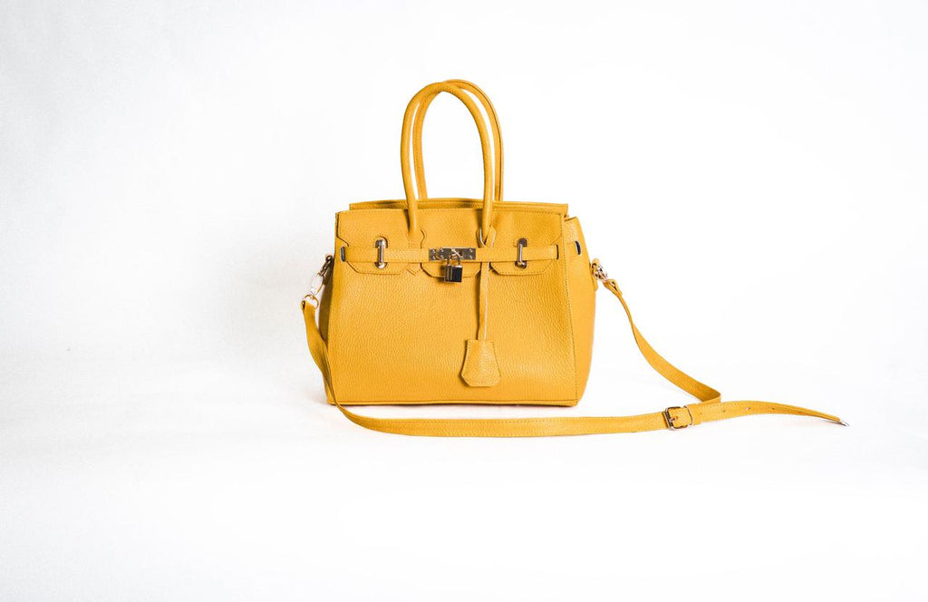Bolso De Piel Modelo Victoria Amarilla