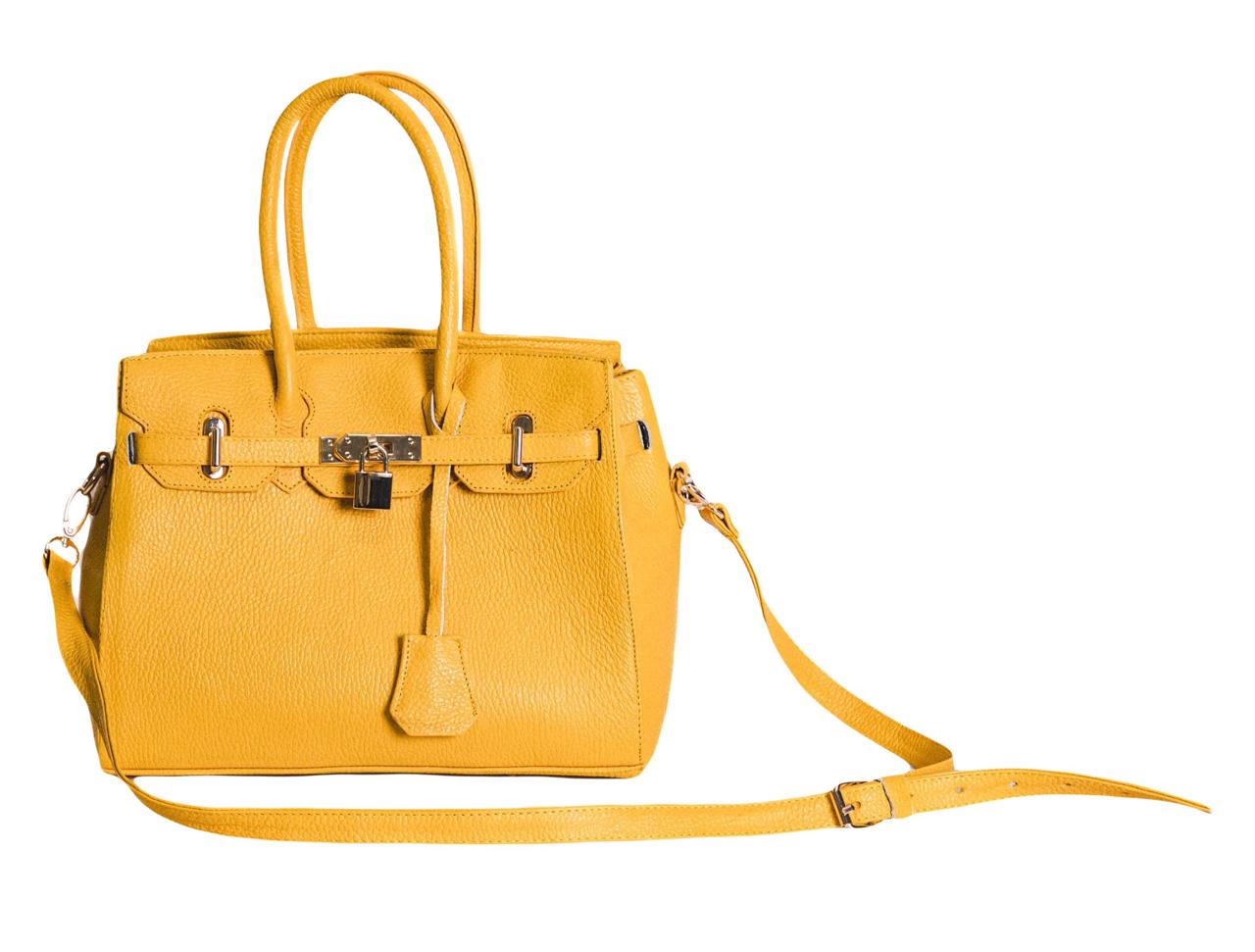 Bolso De Piel Modelo Victoria Amarilla