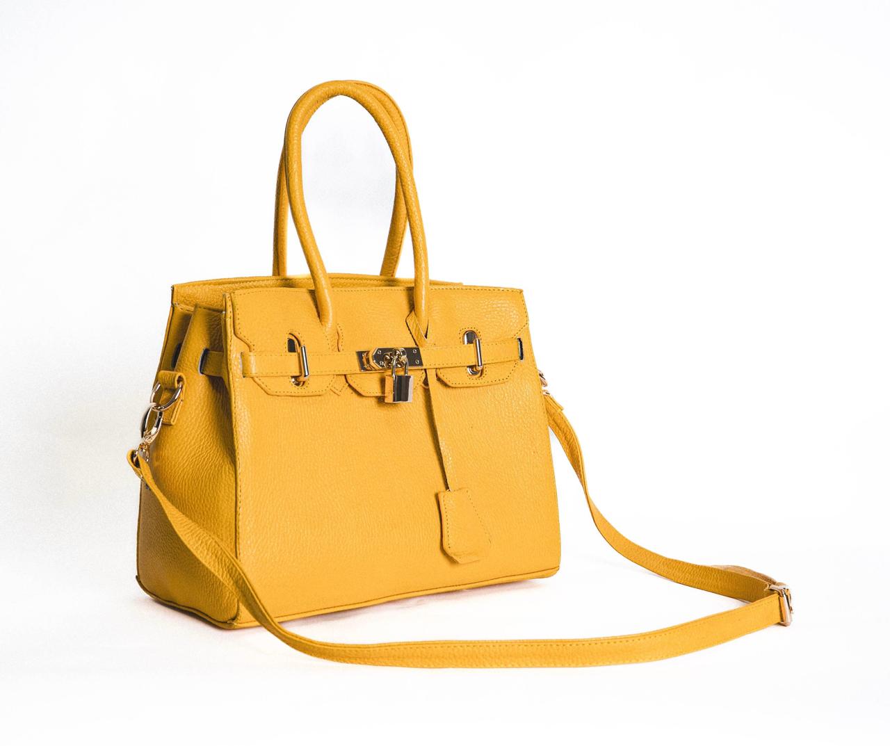 Bolso De Piel Modelo Victoria Amarilla